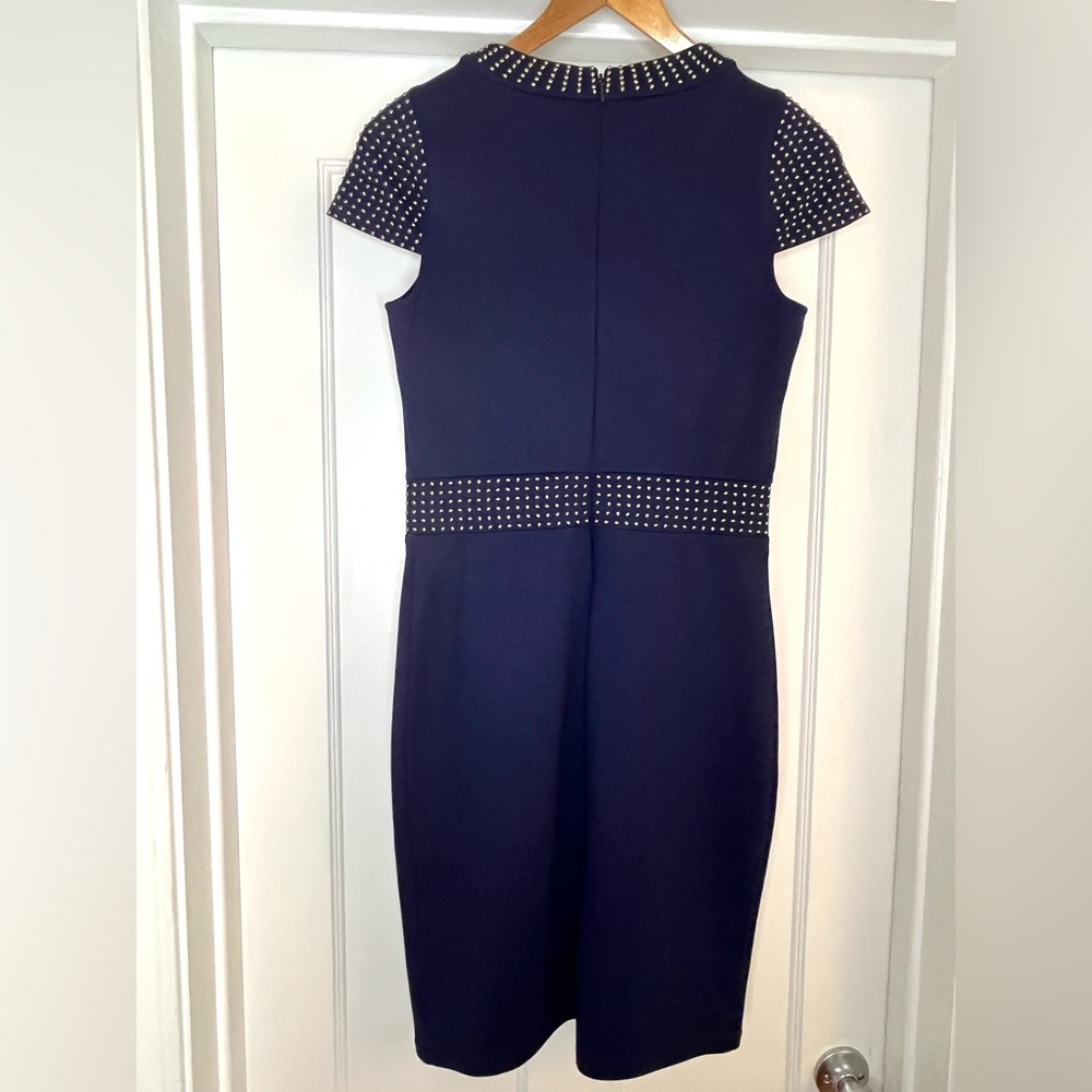 MICHAEL Michael Kors Studded Midi Sheath Dress Stretch Navy Blue Size XS - Picture 7 of 9